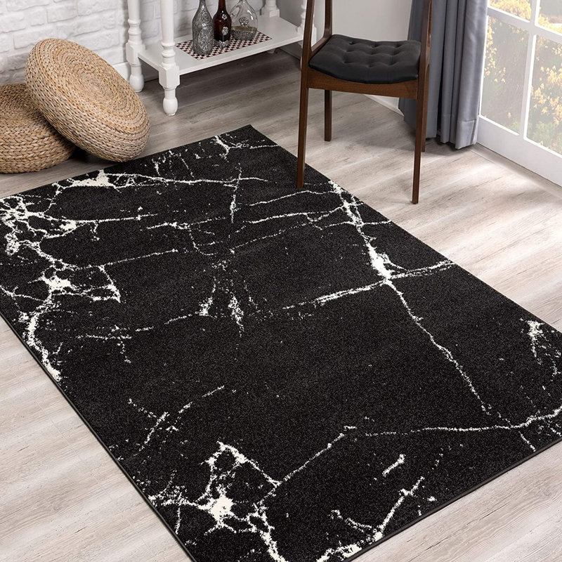 Tapis noir à motif abstrait Pjeter, Rectangle 7 pi x 9 pi
