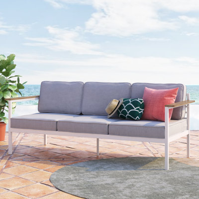 Audene 79.5" Wide Outdoor Patio Sofa in White
