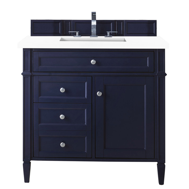 Dussault 36'' Single Bathroom Vanity with Top, Victory Blue, White Zeus, 8" Widespread