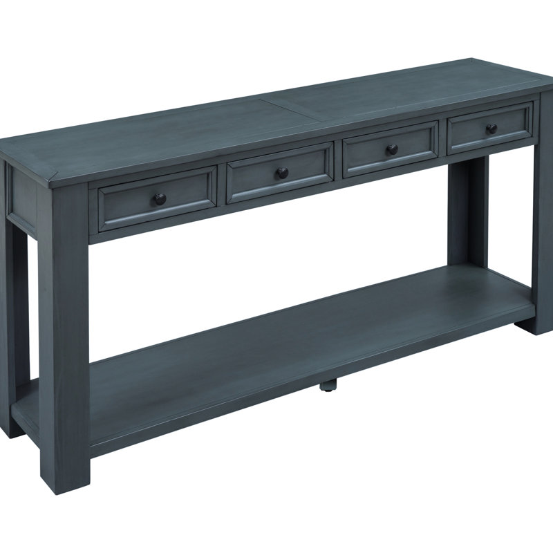 Console Table In Navy Colour: Solid Wood With Functional Storage Classic Table: Ample Shelf Space