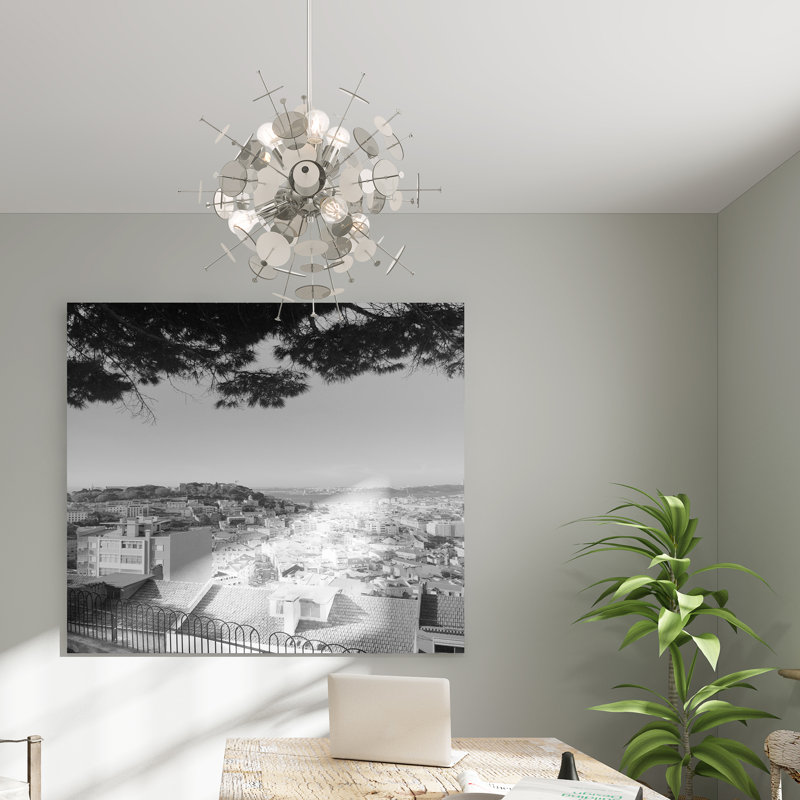 Lustre sphérique spoutnik 6 lumières Nichalaus, H 32 po x l 24 po x P 24 po, Chrome poli