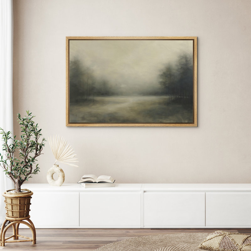 "Misty Forest Lake Landscape Room Decor", Naturel, H 24 po x l 36 po