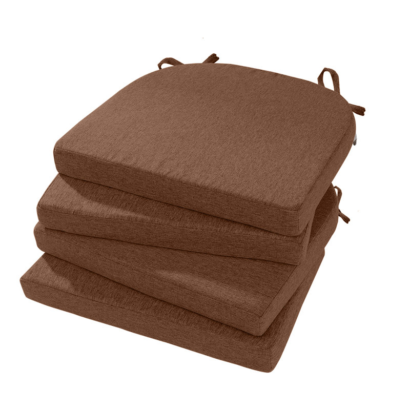 4-Piece Dining Chair Seat Cushion 17“ x 16” x 2",with non-slip pad and straps, Features a concealed zip,D-Shaped Cushions for Kitchen Chairs, Brown