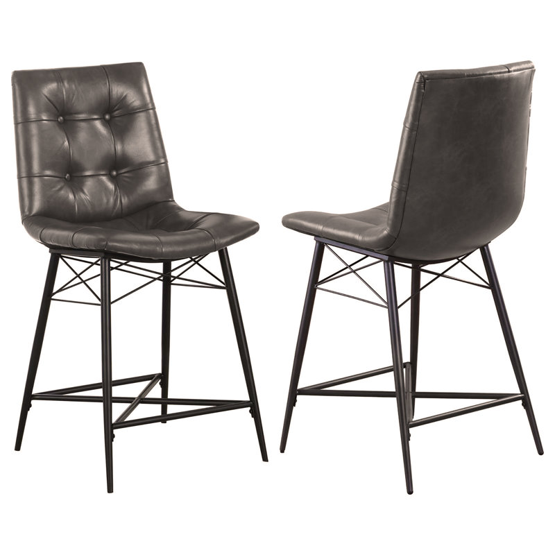 Tabourets de comptoir gris capitonnés (ensemble de 2), Noir, noir, noir, noir