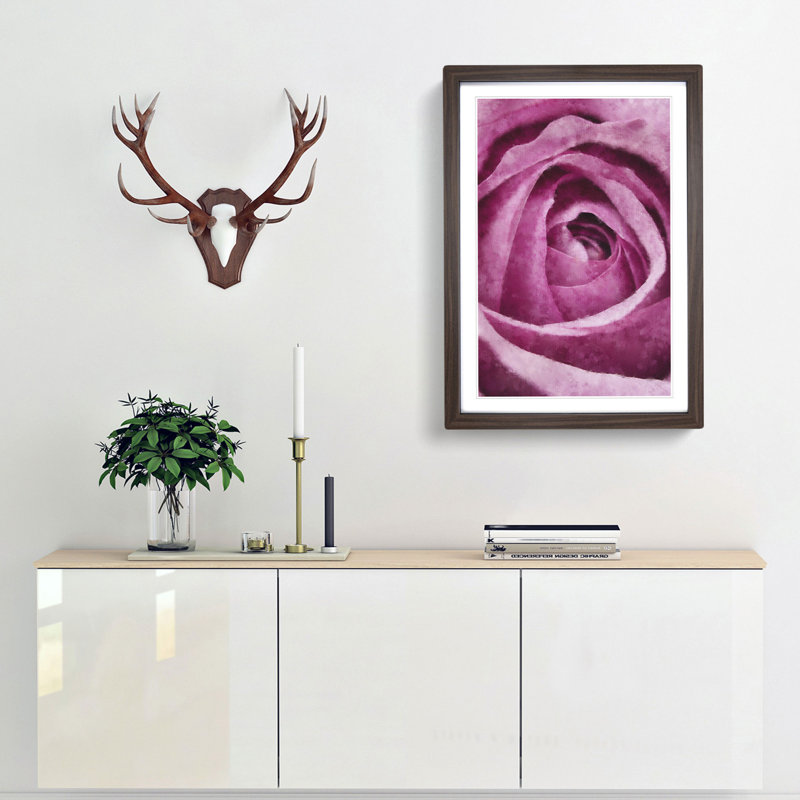 The Heart of a Pink Rose - Picture Frame Painting Print, Walnut Framed, 63cm H x 45cm W x 2cm D