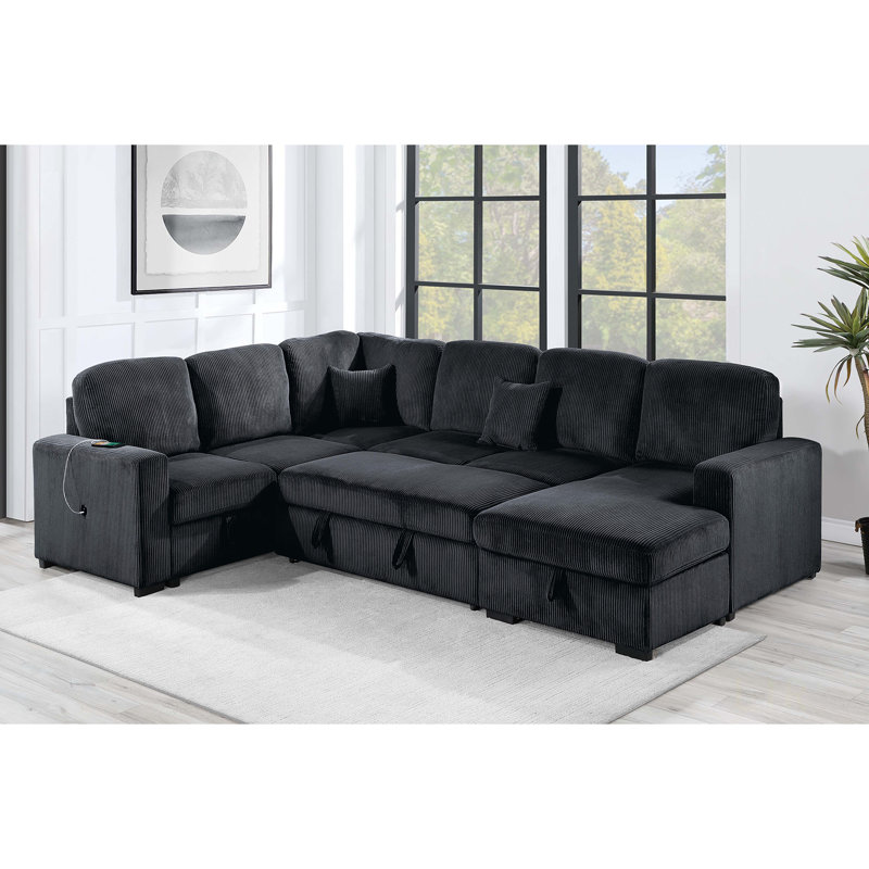 Modulaire convertible moderne avec rangement, coussins assortis et lit escamotable pour les salons principaux