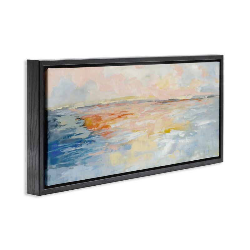 «Vast Abstract Sea Sunrise», art par Jacob Q, H 11 po x l 25 po, Cadre flottant noir de jais
