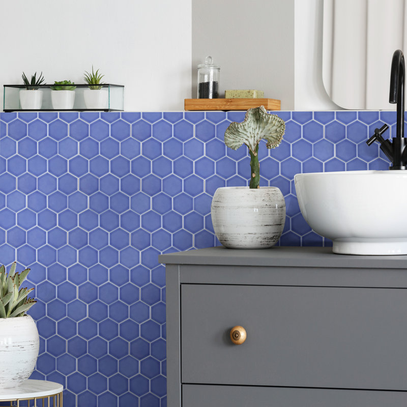 Tribeca 2" Hex Glossy 11-1/8 " x 12-5/8 " Porcelain Mosaic Floor & Wall Tile, Periwinkle