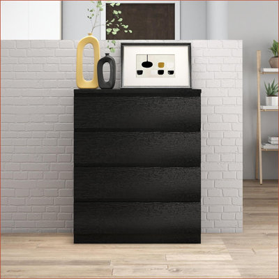 Dresser 4-Drawer Modern Storage Chest, 31.5in Black Handle-Free Closet Organizer | Black | Particle Board
