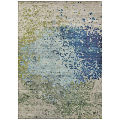 Machine Washable Indoor/Outdoor Xhevrie Blue Rug