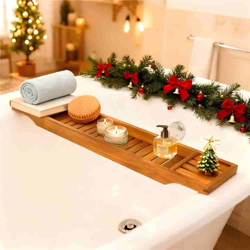 Plateau pour baignoire en teck, plateau de bain en bois pour baignoire, 33,8 po x 6 po x 1,8 po