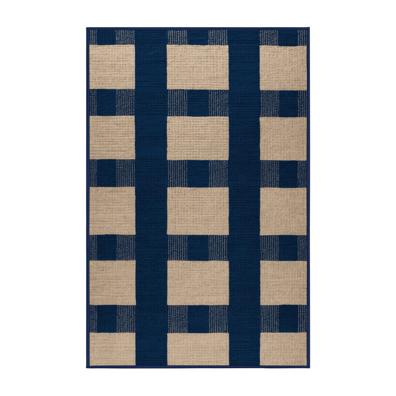 Tapis bleu à carreaux lavable à la machine, Rectangle 3 pi x 5 pi
