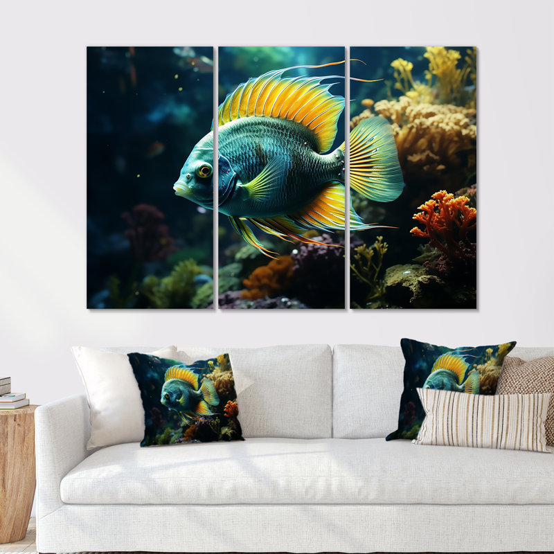 Art mural surréel de poissons sous-marins I, H 40 po x l 60 po