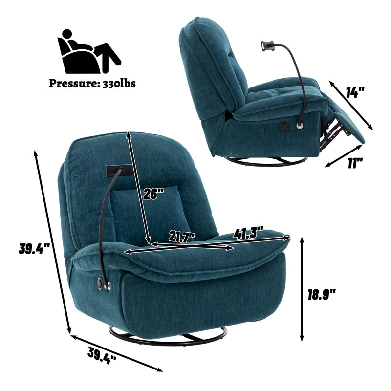 Betzabe Upholstered Swivel Recliner, Green Chenille