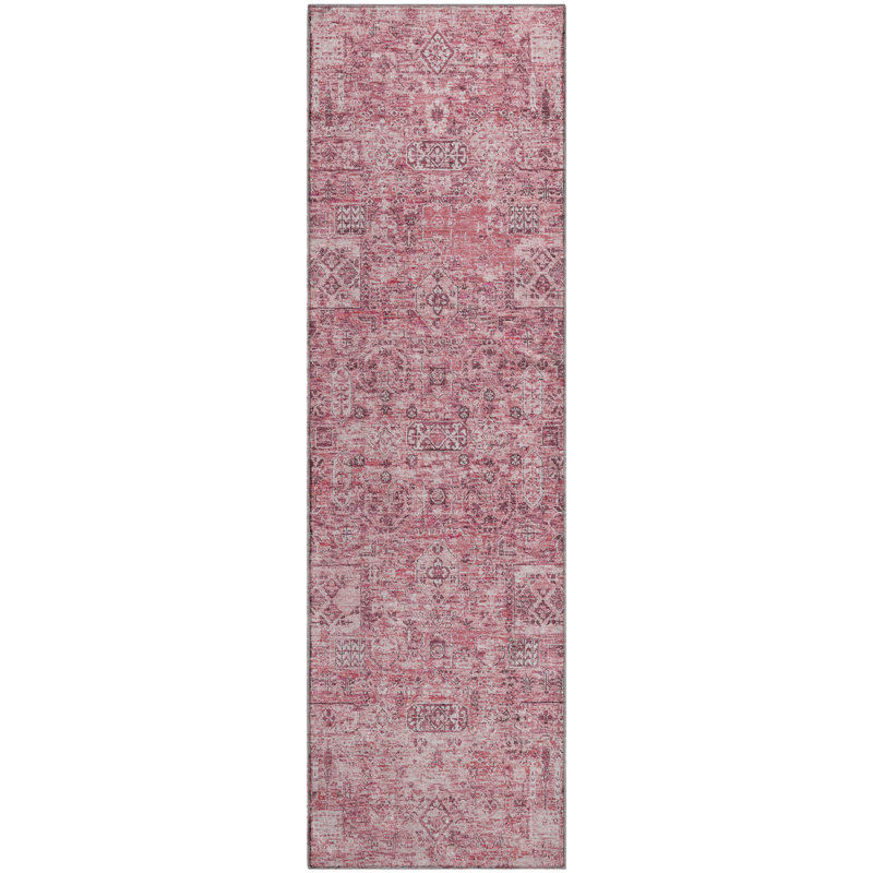 Premium Machine Washable Cerrito AMF611 Pink Runner Rug, Runner 2'3" x 7'6"