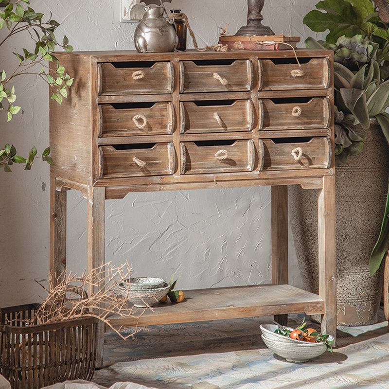 Retro Walnut Solid Wood Accent Cabinet