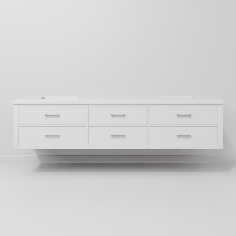84" Wall-Mounted Double Bathroom Vanity Set, White, White Cultured Marble