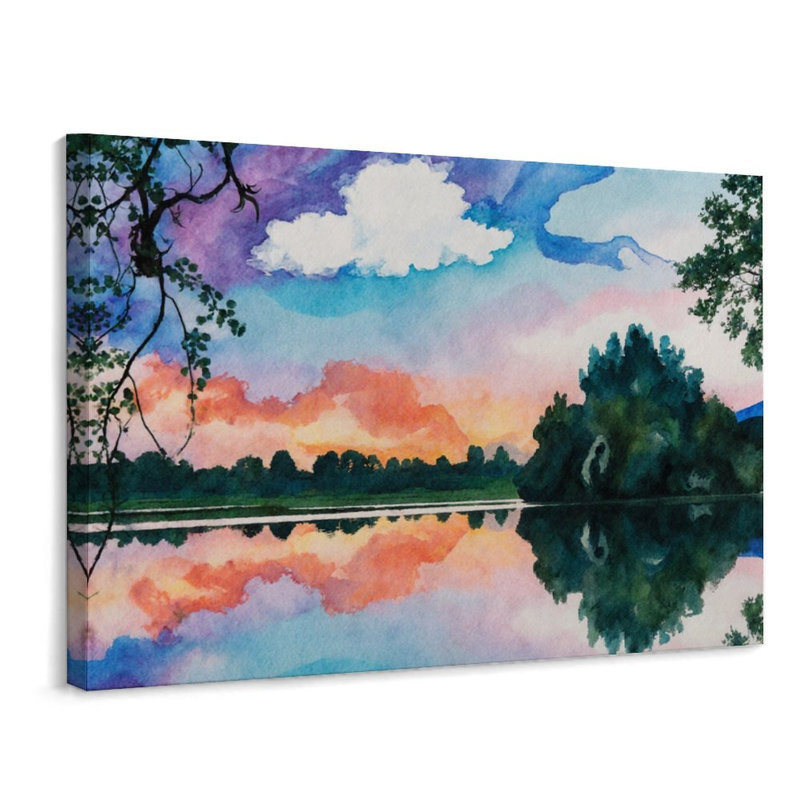 Peinture murale multicolore coucher de soleil lac 24 po x 18 po