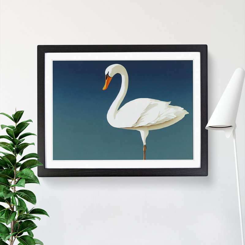 Impressive Swan - Single Picture Frame Print, Black, 46cm H x 64cm W x 2cm D