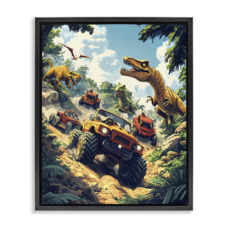 Cadre flottant Dinosaur & Monster Truck Adventure, design Creative Studio, Cadre flottant noir de jais, H 21 po x l 17 po