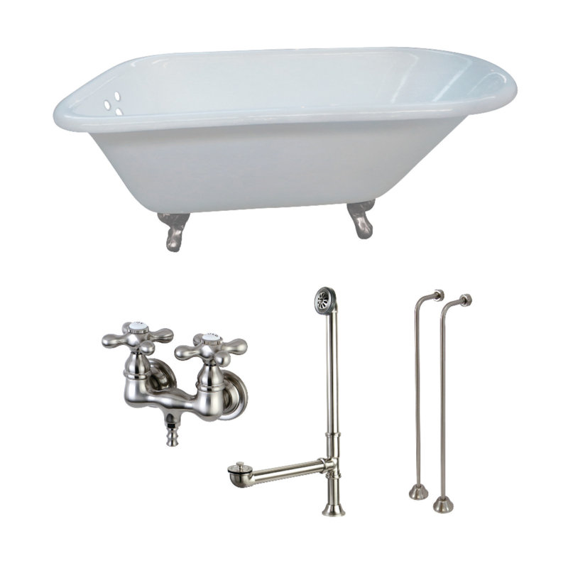 Baignoire sur pattes en fonte avec robinet 54" x 30" Aqua Eden, Blanc / nickel brossé