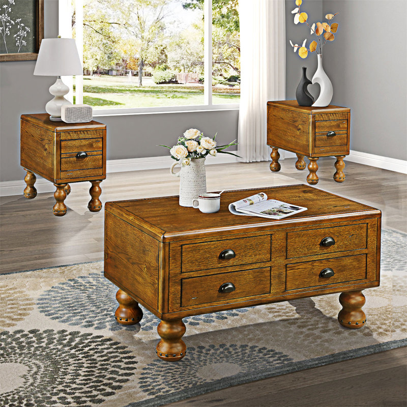 Rectangle Coffee Table Set, Antique Brown