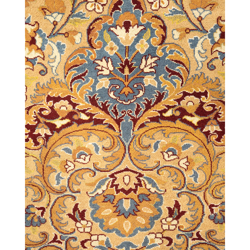 Tapis bleu clair / ivoire / brun noué à la main de conception unique 9 pi 2 po x 11 pi 9 po Hayner