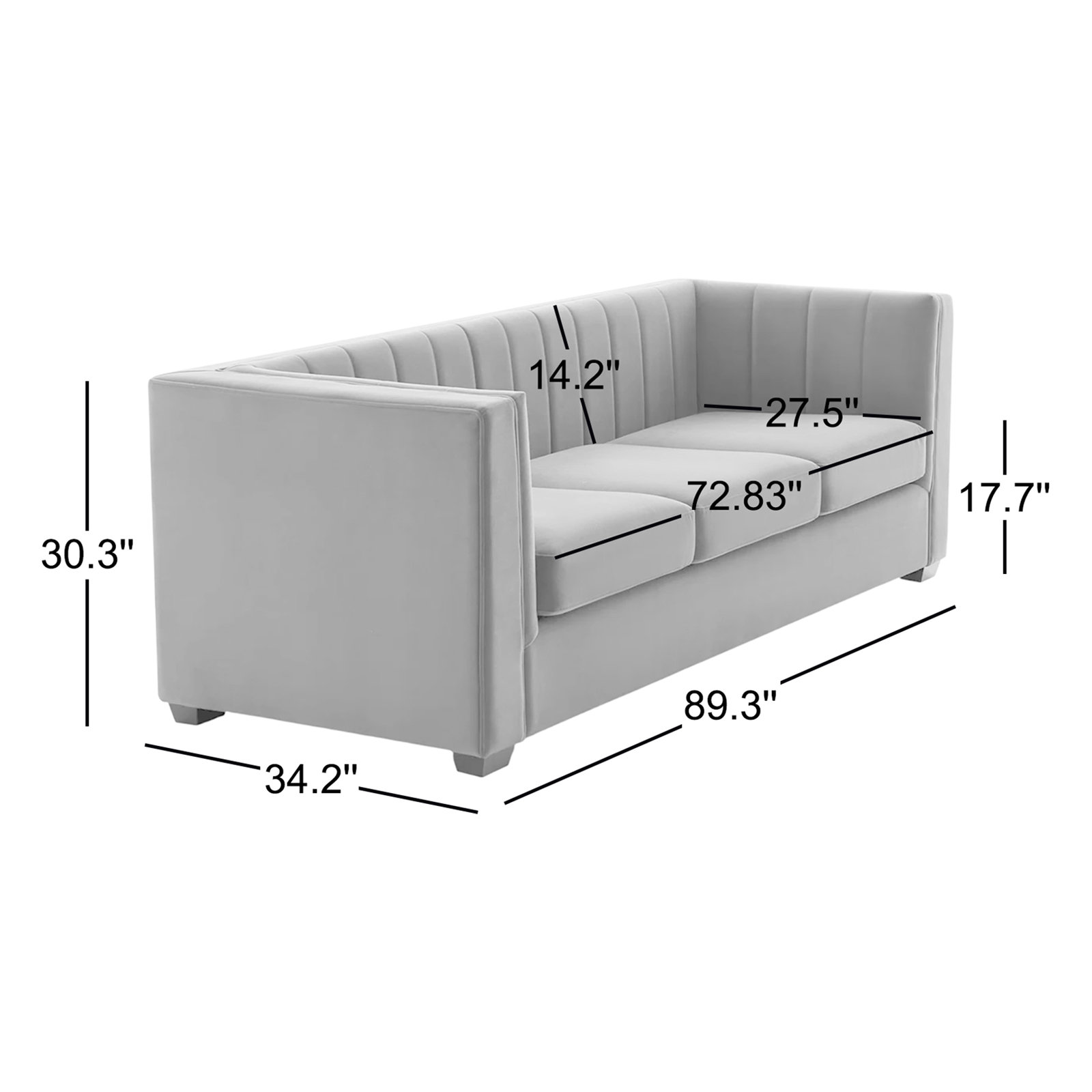 89" Velvet Sofa, White Velvet
