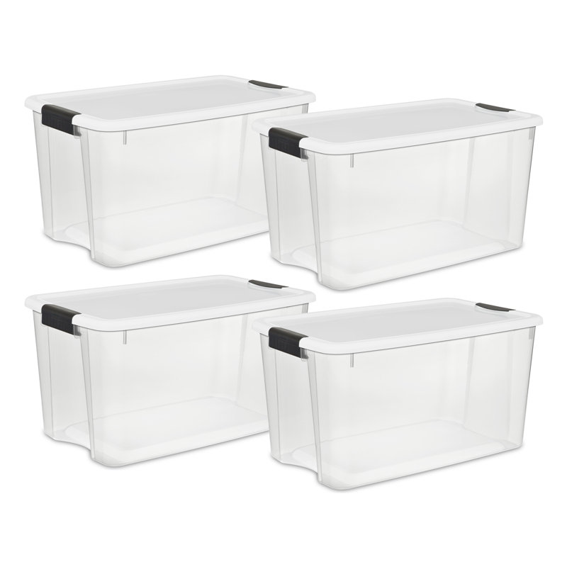 Sterilite Clear Plastic Stackable Storage Bin with White Latch Lid, 11.5'' H x 12.25'' W x 18.125'' D
