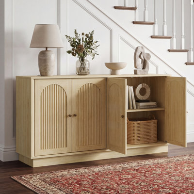 Sideboard Buffet Cabinet With Storage, Fluted Arched Storage Cabinet With Adjustable Shelves, Wooden Modular Coffee Bar, Modern Console Table For Living Room Kitchen Dining Room Entryway, Natural