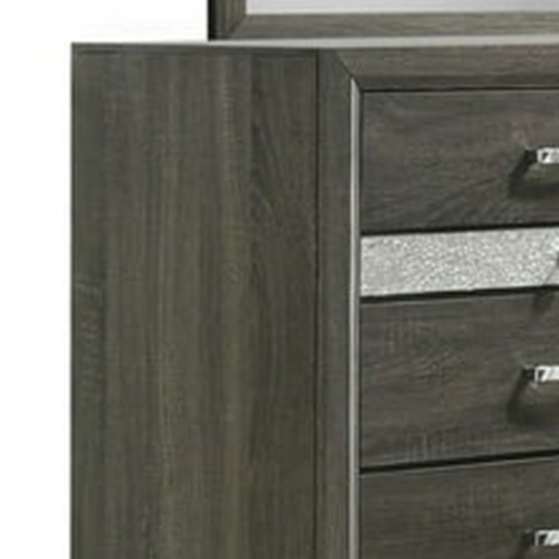Commode large Lito, 6 tiroirs avec 2 plateaux à bijoux, argent glam, gris