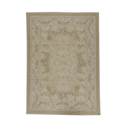 Hand-Knotted High-Quality Green and Beige Area Rug
