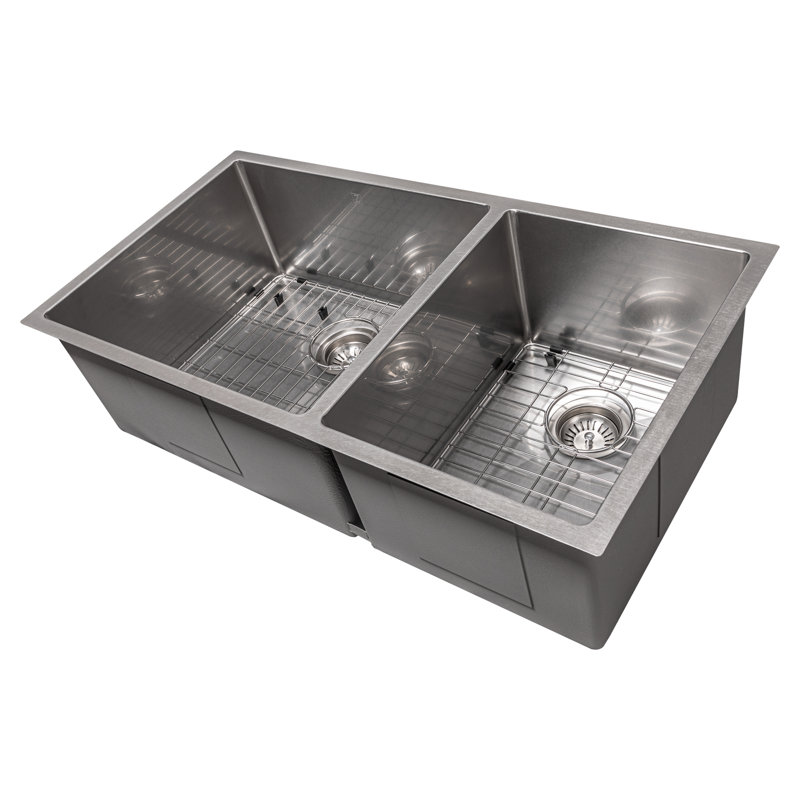 DuraSnow® ZLINE 36" Chamonix Undermount Double Bowl Fingerprint Resistant Stainless Steel Kitchen Sink with Bottom Grid