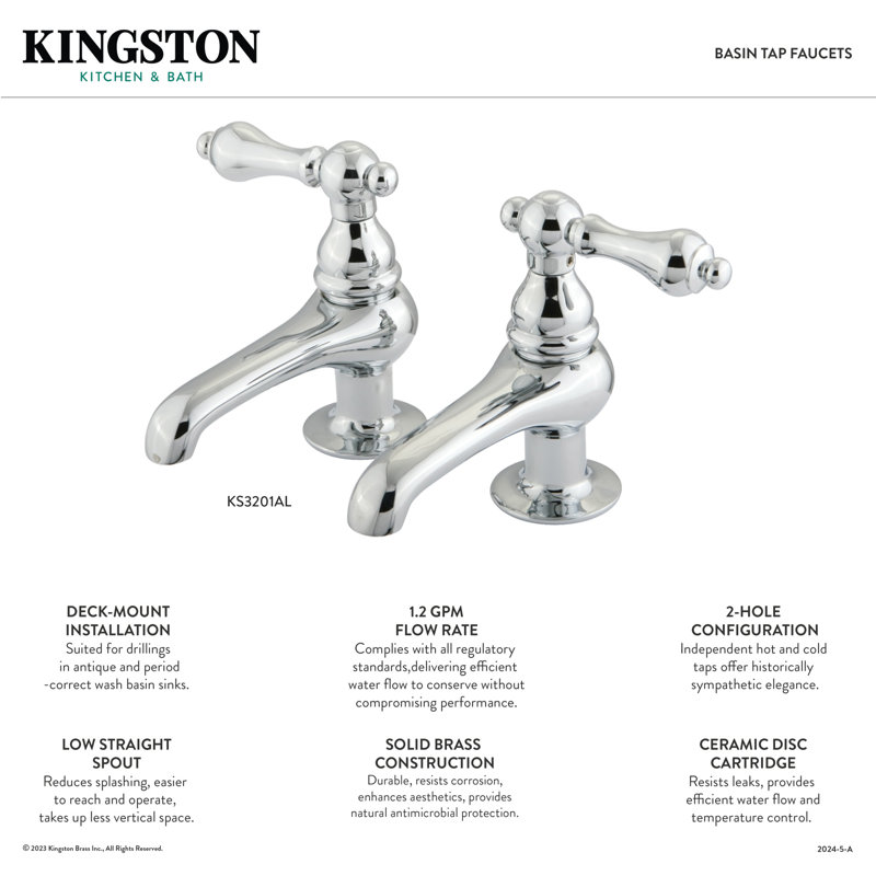 Kingston Brass Restoration Two-Handle Deck Mount Basin Tap Faucet, Polished Chrome