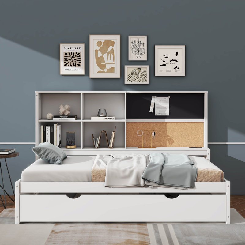 Lit de jour compact compact avec tablettes intégrées et tableau gigogne