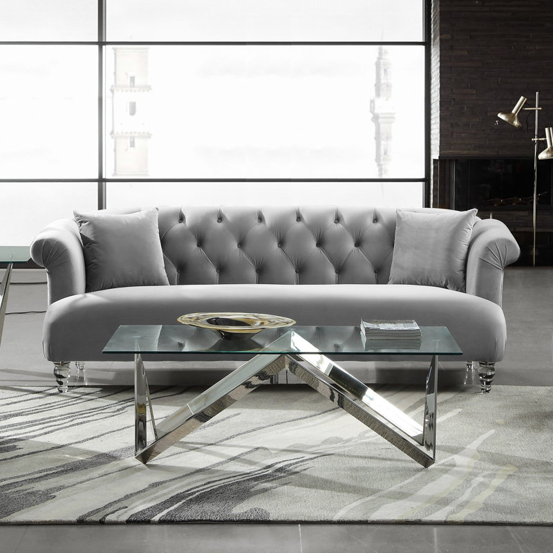 Kingsville 88.49'' Velvet Sofa, Gray