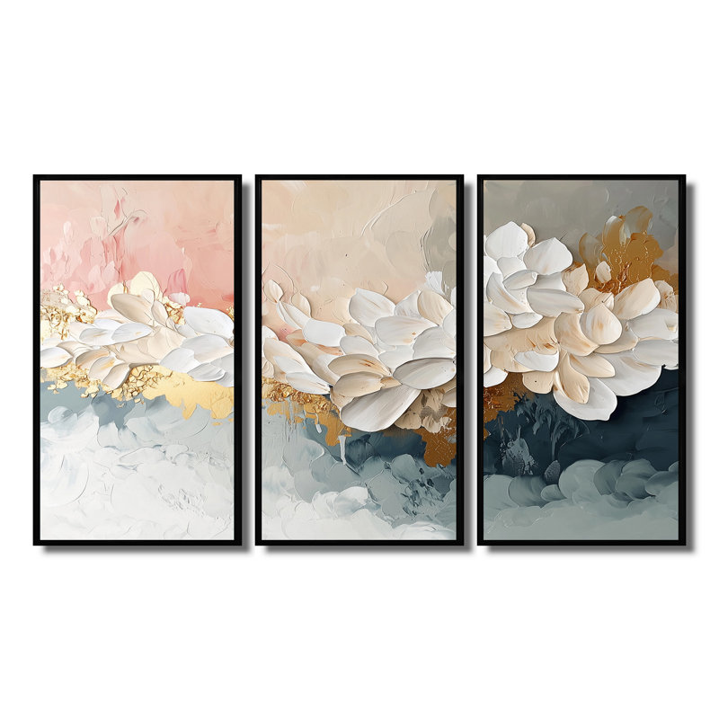 «White Brushstroke Abstract Paint II», ensemble de reproductions d'art murales abstraites, Toile avec cadre flottant noir