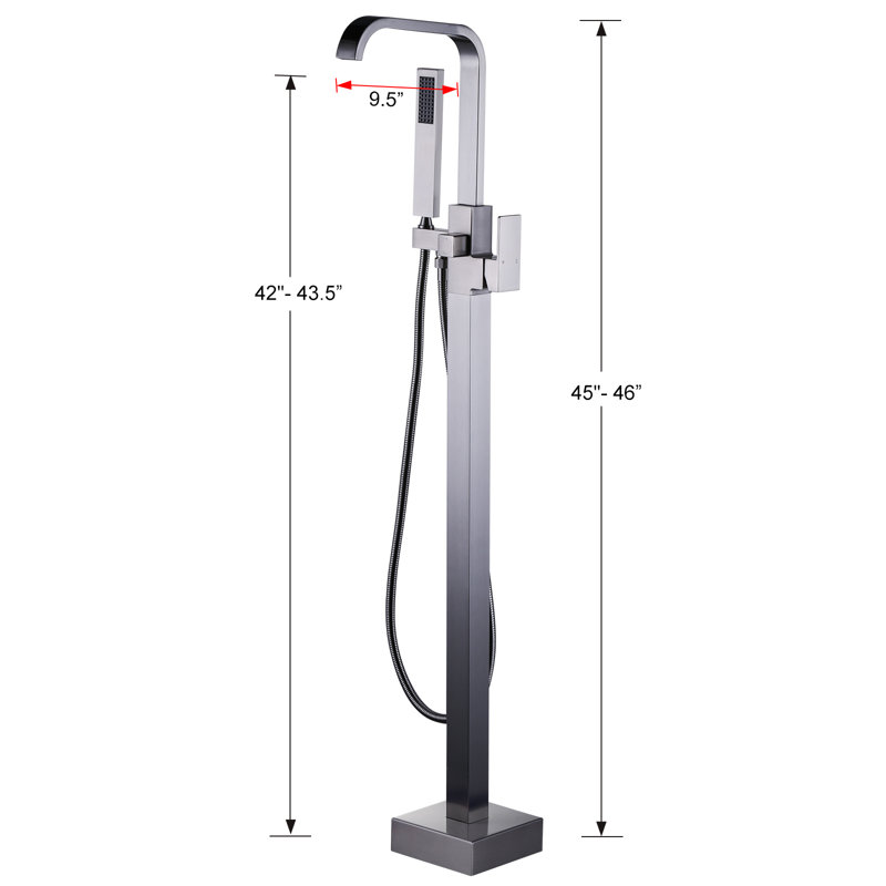 Floor Mounted Freestanding Tub Filler with Diverter and Handshower, Brushed Nickel