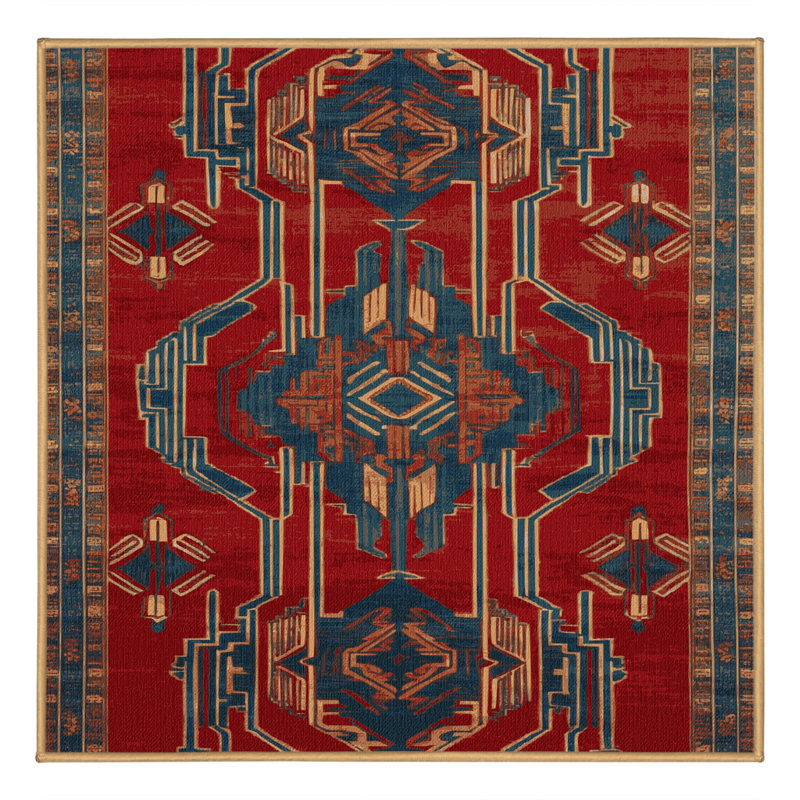 Tapis art déco brun lavable à la machine, Carré 6 pi