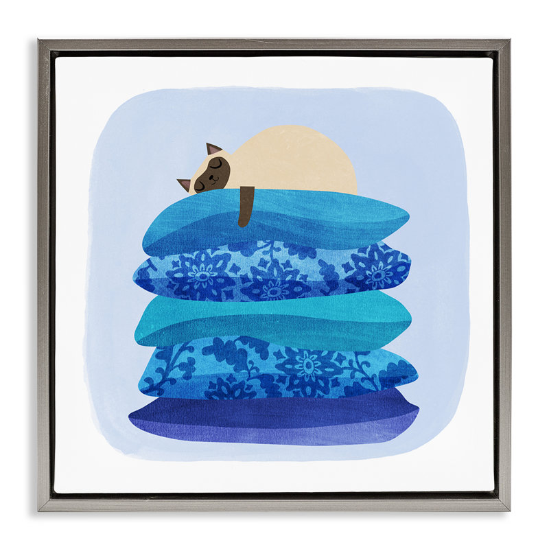 Cadre flottant pour chat siamois douillet, conception par Angie Rozelaar, H 18 po x l 18 po, Cadre flottant gris lustré