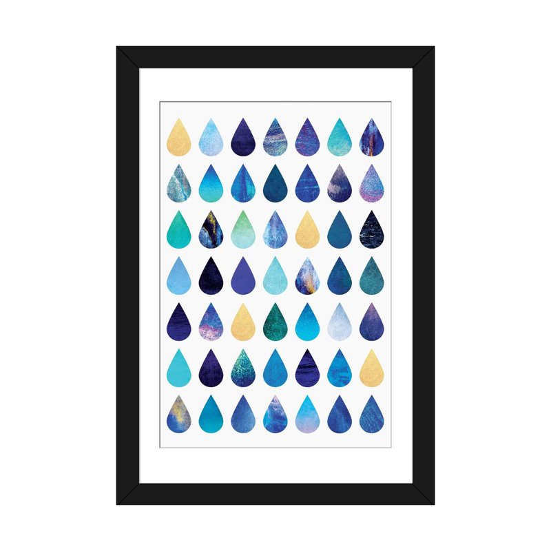 «Rain», art sur toile, H 24 po x l 16 po x P 1 po, Papier beaux-arts encadré noir, Blanc