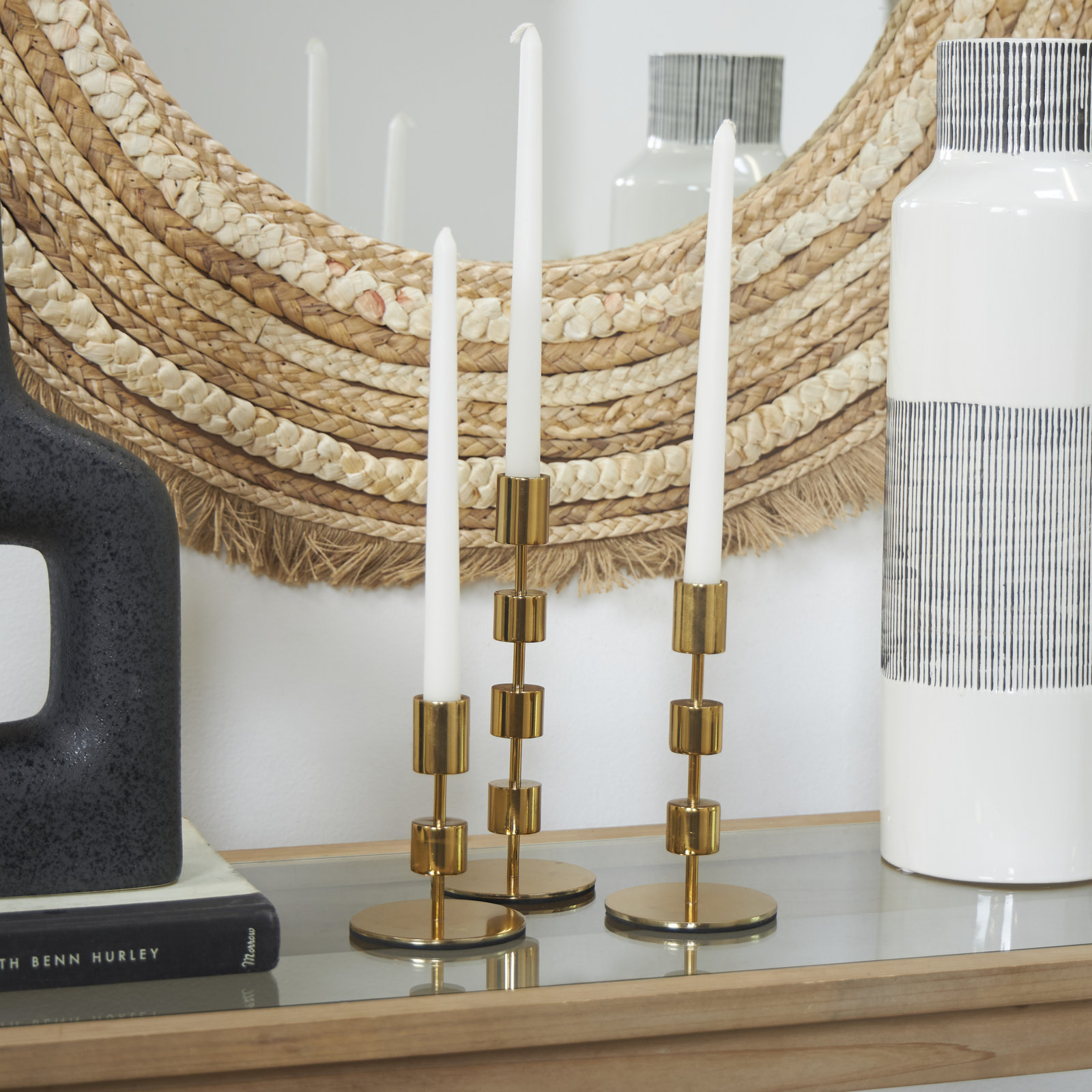 Brenner 3-Piece Aluminum Candlestick Set, Gold