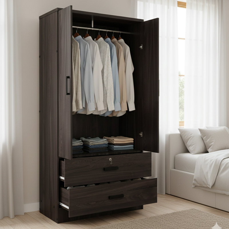 Garde-robe 2 portes, 2 tiroirs Kohdyn, P 20 po, Tabac