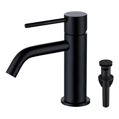 CALBASE Bathroom Sink Faucets Matte Black 1 Handle 1 Hole Stainless Steel Cold and hot water valve with Pop Up Drain and Supply Lines