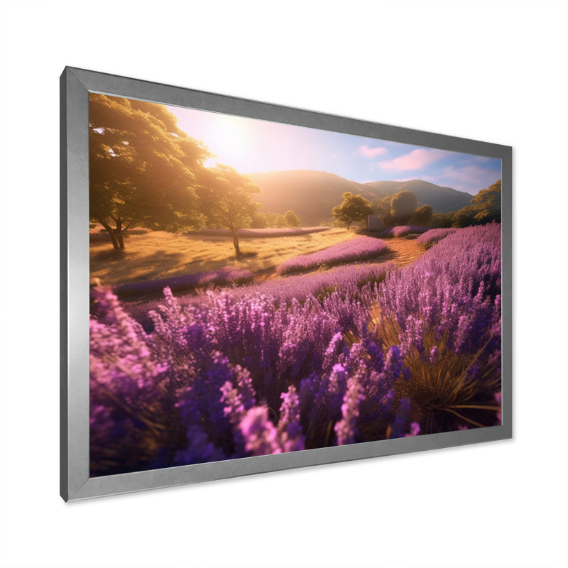 «Calming Lavender Landscape II», reproduction sur toile, Cadre photo argenté, H 34 po x l 44 po x P 1,5 po