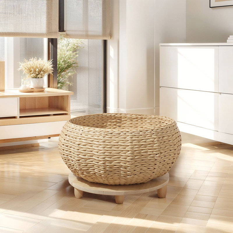  Sleeping in the Bowl Cat Bed, Hand-Woven Cat Nest With Soft Cushion And Non-slip Base, Large Size 18" L x 18" W