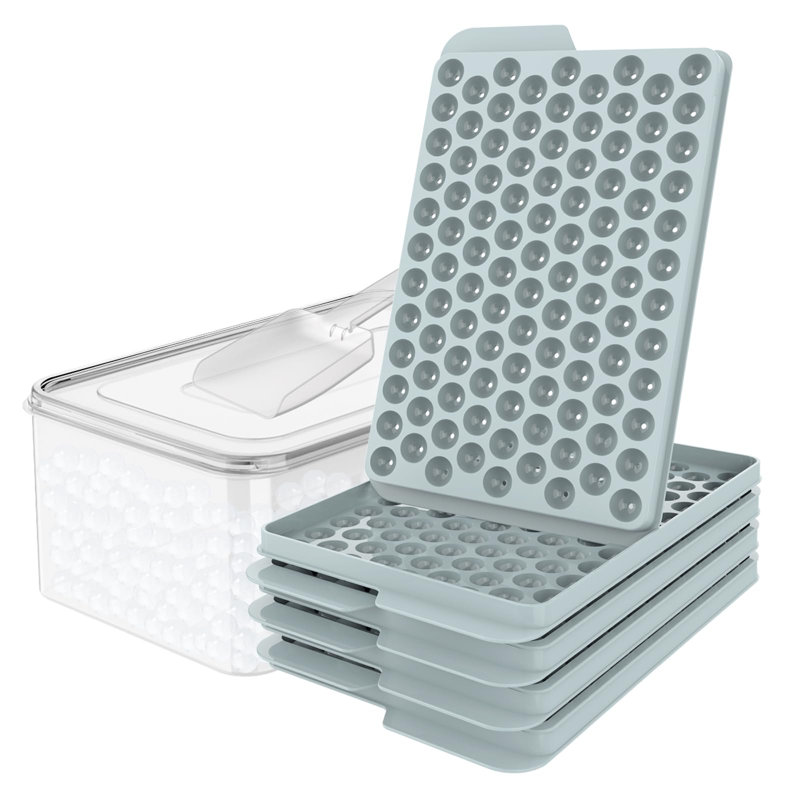 Mini-plateaux à glaçons, petite glace de galet de 0,55 po pour le café glacé et les cocktails, refroidissement rapide, dégagement facile par rotation, empilable avec couvercle et bac de rangement (paquet de 4, bleu)