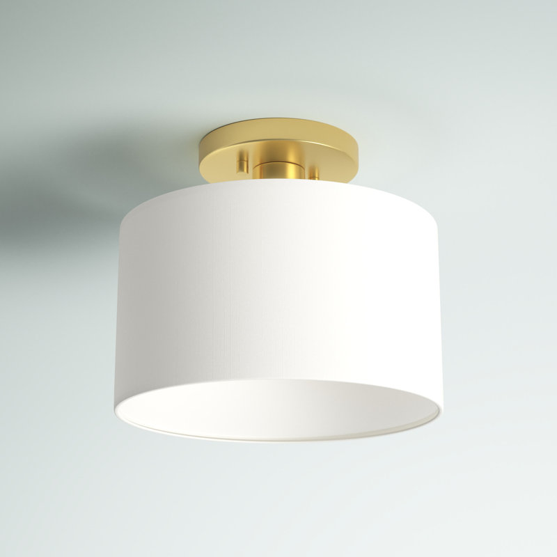 Plafonnier semi-encastré 1 lumière Shaniya, Laiton satiné, H 8,5 po x l 10 po x P 10 po