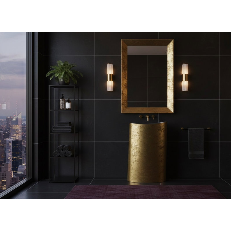 Lavabo sur pied en laiton vieilli texturé 33,9 po Vast Studio avec lavabo sur pied sculpté avec silhouette moderne incurvée et finition mate de luxe sans couture