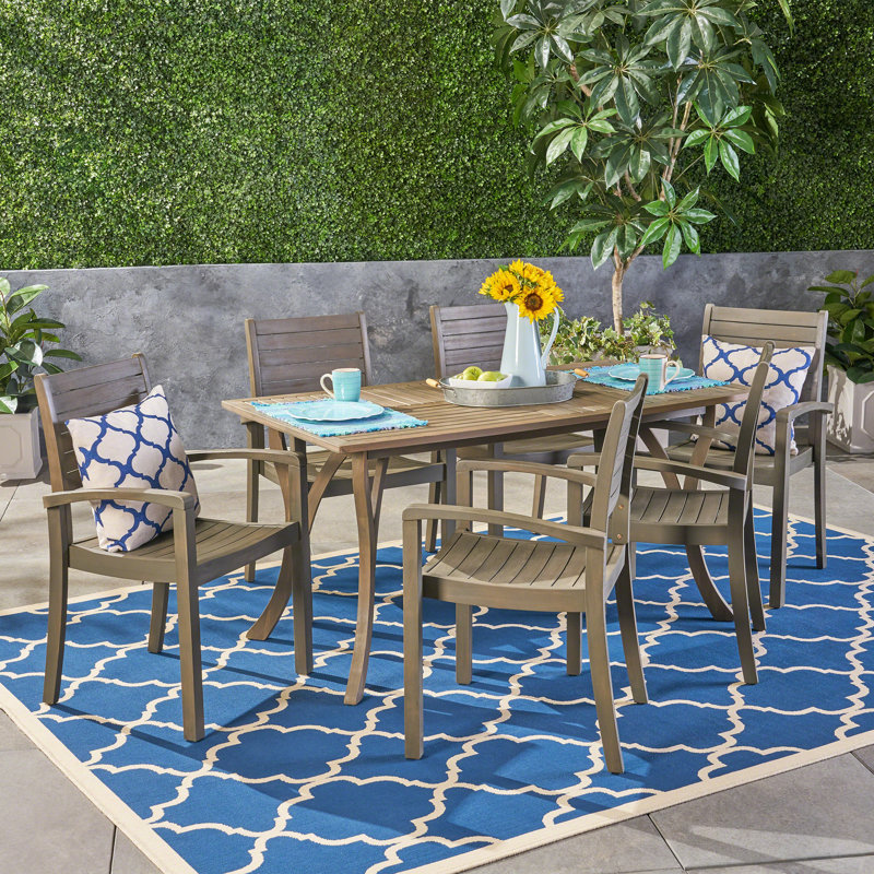 Elifsu 6 - Person Acacia Wood Patio Dining Set with Rectangular Table, Gray